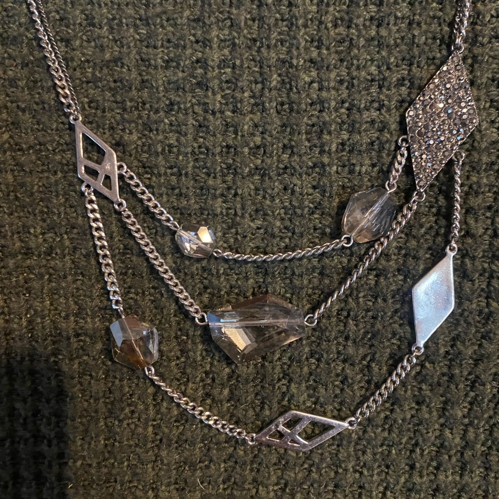 Kenneth Cole Silver and Crystal Geometric Necklace